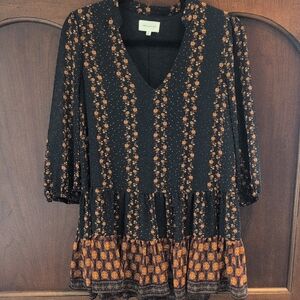 MELLODAY Black and Orange Patterned Tunic